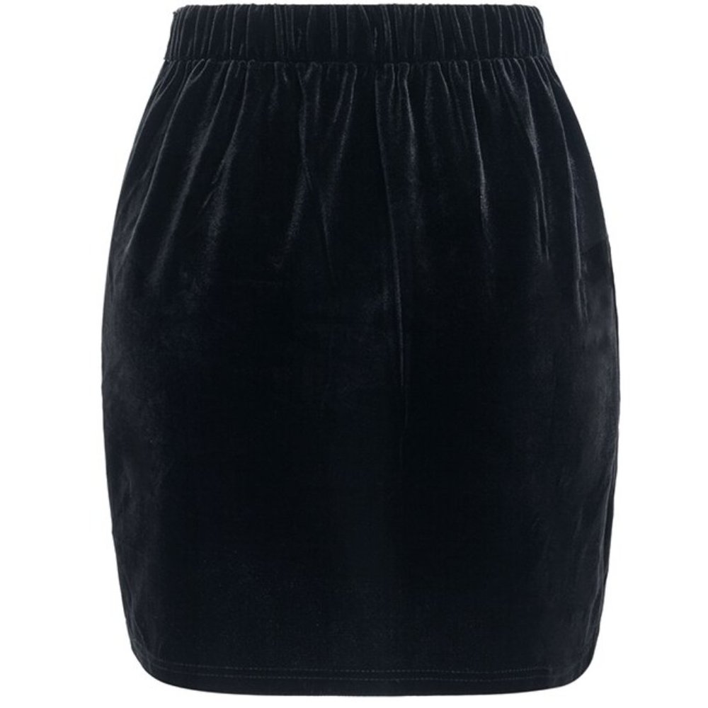 Embroidered Velvet Black Mini Skirt - Picture 2 of 8